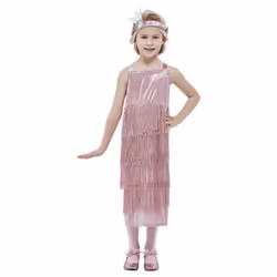 Smiffys Girls 20s Flapper Costume Set - 4-6 Years, Pink