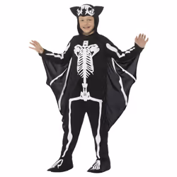 Smiffys Childrens/Kids Bat Skeleton Costume - 4-6 Years, Black/White