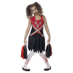 Smiffys Girls Zombie Cheerleader Costume Set - 10-12 Years, Red/Black