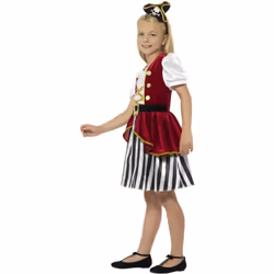 Smiffys Girls Deluxe Pirate Costume Set - 4-6 Years, Red/Black/White