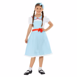 Smiffys Girls Country Girl Costume Set - 7-9 Years, White/Blue