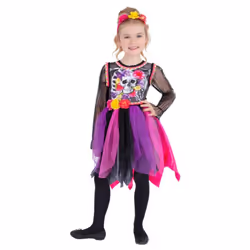 Smiffys Girls Pom Pom Day Of The Dead Costume - 10-12 Years, Multicoloured