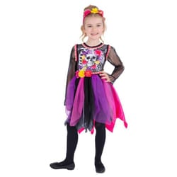 Smiffys Girls Pom Pom Day Of The Dead Costume - 10-12 Years, Multicoloured