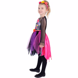 Smiffys Girls Pom Pom Day Of The Dead Costume - 10-12 Years, Multicoloured