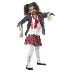 Smiffys Childrens/Kids Zombie School Girl Costume Set - 10-12 Years, Grey/White/Red