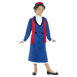 Smiffys Girls Victorian Nanny Costume Set - 4-6 Years, Blue/Red/White