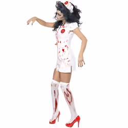 Smiffys Womens/Ladies Zombie Nurse Halloween Costume Set - M, White/Red