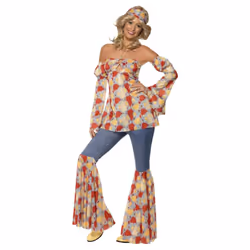 Smiffys Womens/Ladies 70s Hippy Vintage Costume Set - XL, Multicoloured