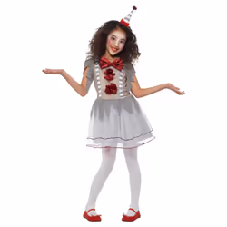 Smiffys Girls Vintage Clown Costume Set - 7-9 Years, Grey/Red