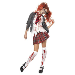 Smiffys Womens/Ladies High School Horror Zombie School Girl Costume Set - L, Grey/White/Red