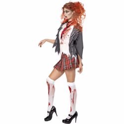 Smiffys Womens/Ladies High School Horror Zombie School Girl Costume Set - L, Grey/White/Red