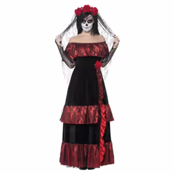 Smiffys Womens/Ladies Deluxe Bride Day Of The Dead Costume Set - S, Black/Red