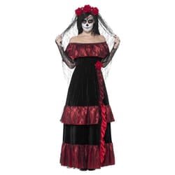 Smiffys Womens/Ladies Deluxe Bride Day Of The Dead Costume Set - S, Black/Red