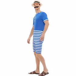 Smiffys Mens 20s Bathing Suit Costume Set - M, White/Blue