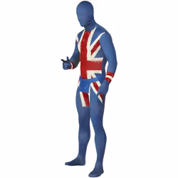 Smiffys Mens Union Jack Skin Suit Costume Set - XL R, Blue/Red/White