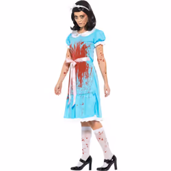 Smiffys Womens/Ladies Murderous Twin Bloody Costume Set - L, Blue/Red/White