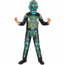 Smiffys Childrens/Kids Skeleton Gamer Glow In The Dark Costume Set - 4-6 Years, Black/Green