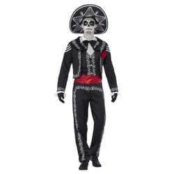 Smiffys Mens Deluxe Senor Bones Day Of The Dead Costume Set - XL R, Black