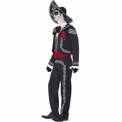 Smiffys Mens Deluxe Senor Bones Day Of The Dead Costume Set - XL R, Black