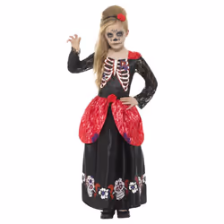 Smiffys Girls Deluxe Day Of The Dead Costume - 4-6 Years, Black/Red