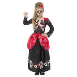 Smiffys Girls Deluxe Day Of The Dead Costume - 4-6 Years, Black/Red