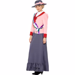 Smiffys Womens/Ladies Deluxe Victorian Suffragette Costume Set - S, Grey/Pink