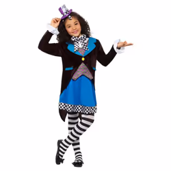 Smiffys Girls Deluxe Little Miss Hatter Costume Set - 4-6 Years, Blue/Black