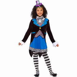 Smiffys Girls Deluxe Little Miss Hatter Costume Set - 4-6 Years, Blue/Black