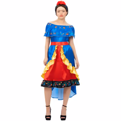 Smiffys Womens/Ladies Deluxe Artist Frida Costume Set - S, Blue/Red