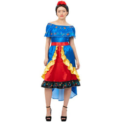Smiffys Womens/Ladies Deluxe Artist Frida Costume Set - S, Blue/Red