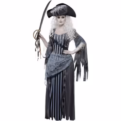 Smiffys Womens/Ladies Deluxe Ghost Ship Princess Costume Set - L, Grey/Black