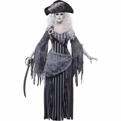 Smiffys Womens/Ladies Deluxe Ghost Ship Princess Costume Set - S, Grey/Black