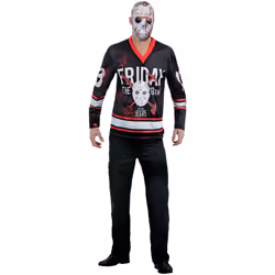 Smiffys Mens Friday The 13th Hockey Costume Top - XL, Black/Red