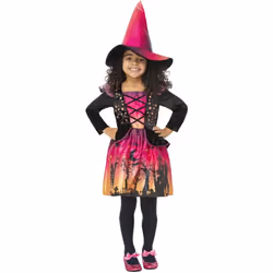 Smiffys Girls Witch Sunset Costume Set - 3-4 Years, Black/Pink/Orange