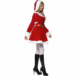 Smiffys Womens/Ladies Miss Santa Christmas Costume Dress - S, Red/White