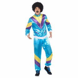 Smiffys Unisex Adult 80s Height Of Fashion 80s Shell Suit Costume Set - XL, Blue/Yellow/Purple