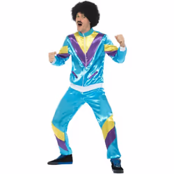 Smiffys Unisex Adult 80s Height Of Fashion 80s Shell Suit Costume Set - XL, Blue/Yellow/Purple