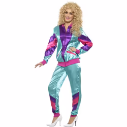 Smiffys Womens/Ladies Height Of Fashion 80s Shell Suit Costume Set - M, Purple/Blue/Pink