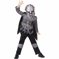Smiffys Childrens/Kids Deluxe Skeleton Knight Costume Set - 4-6 Years, Black/Grey/Silver