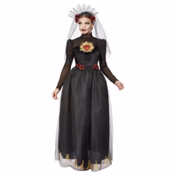 Smiffys Womens/Ladies Deluxe Bride Sacred Heart Day Of The Dead Costume - S, Black