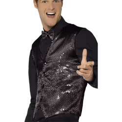 Smiffys Unisex Adult Sequin Costume Vest - S, Black