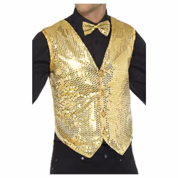 Smiffys Unisex Adult Sequin Costume Vest - S, Gold