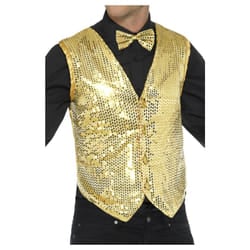 Smiffys Unisex Adult Sequin Costume Vest - S, Gold