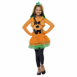 Smiffys Girls Pumpkin Tutu Costume Set - 10-12 Years, Orange/Green/Black