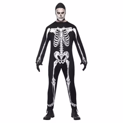 Smiffys Unisex Adult Skeleton Halloween Costume Set - M, Black