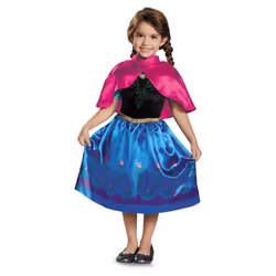Frozen Girls Travelling Classic Anna Costume - 7-8 Years, Black/Pink/Purple