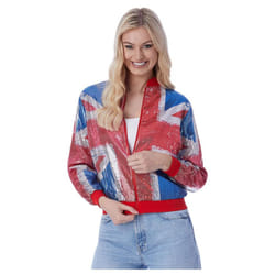 Smiffys Womens/Ladies Union Jack Sequins Bomber Jacket - XS, Red/Blue/Silver