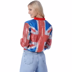 Smiffys Womens/Ladies Union Jack Sequins Bomber Jacket - XS, Red/Blue/Silver