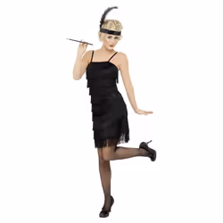 Smiffys Womens/Ladies Deluxe Flapper Fringe Costume Set - XL, Black
