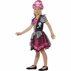 Smiffys Girls Perfect Pirate Costume Set - 10-12 Years, Black/Pink